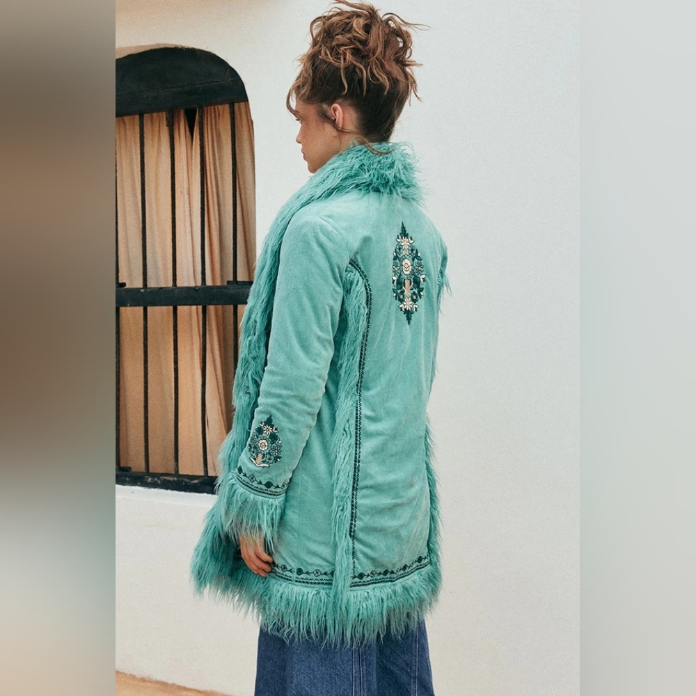 Spell Teal Embroidered Teddy Jacket